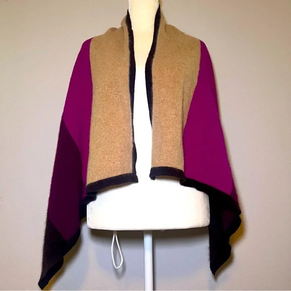 Charter Club Cashmere Luxury Petite Beige Fuchsia Burgundy Bat Wing Cardigan - Picture 2 of 9